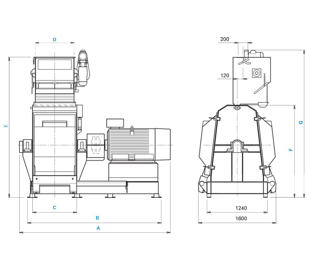 Hammer mill MF14D (side version) technical design