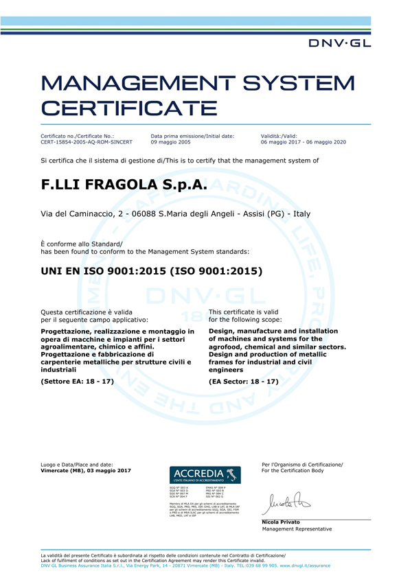 Fragola-certificato-iso-2015